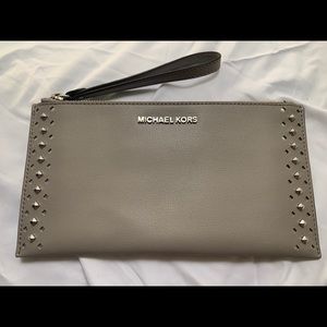 Grey Michael Kors Large Zip Pouch Wristlet